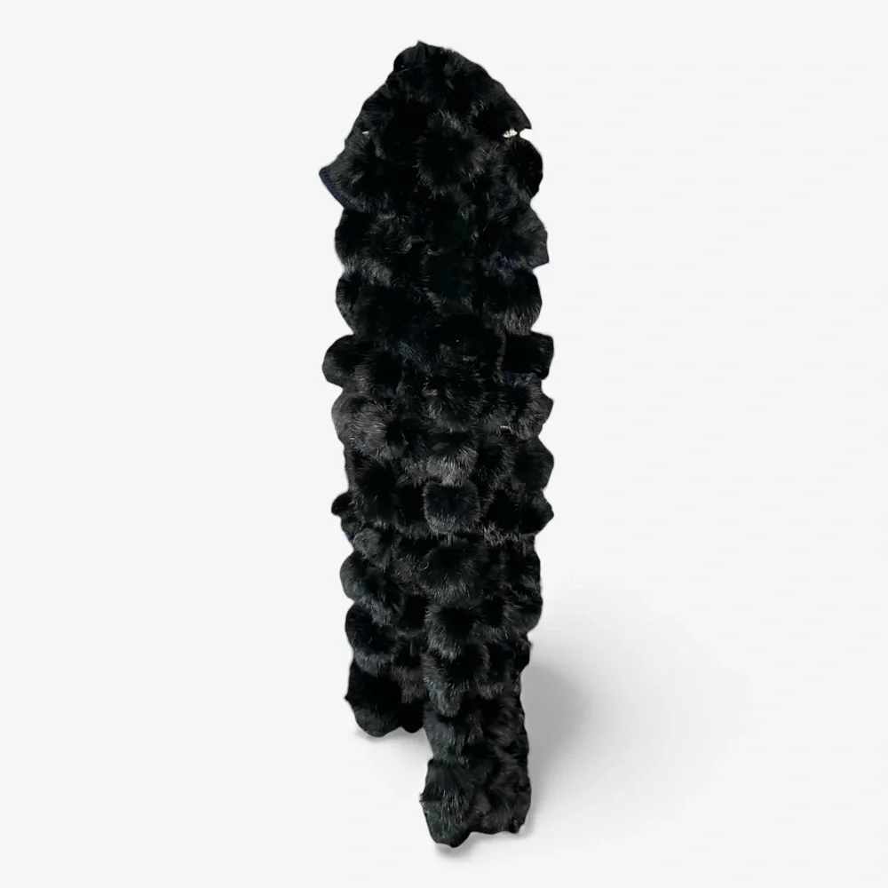 Valerie Stevens Luxurious Black Rabbit Fur Pom Pom Scarf Wrap OS 60”
